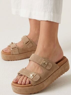 Steve Madden Bigschmona Tan Suede Platform Sandals Size 7.5